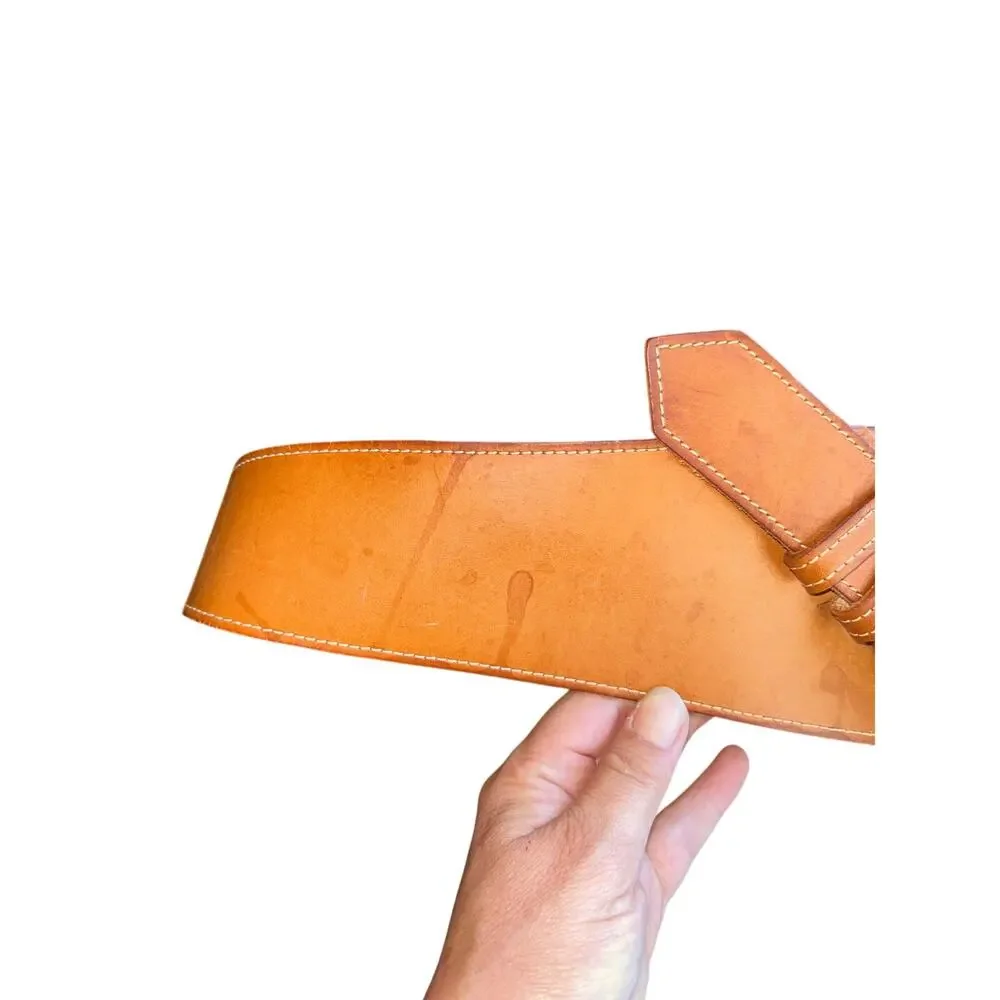 Vintage Waisted belt co 1980s honey colored leather waist belt diagonal buckle